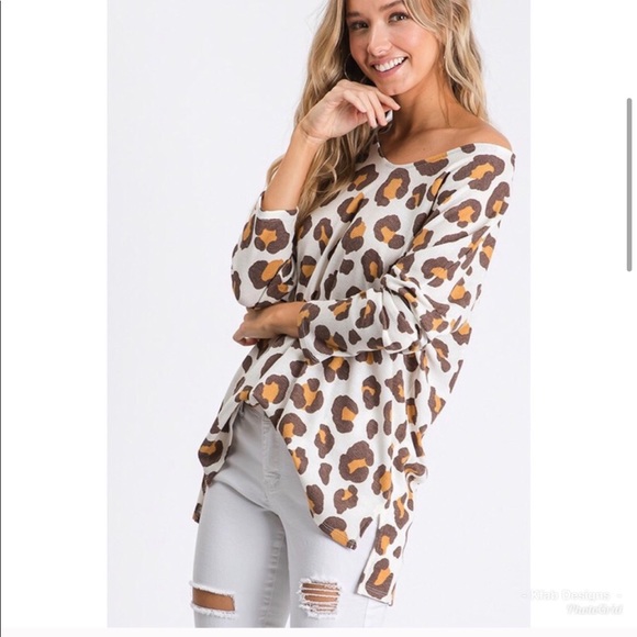 New! Leopard Print Drop Shoulder Adorable Top - Picture 4 of 8